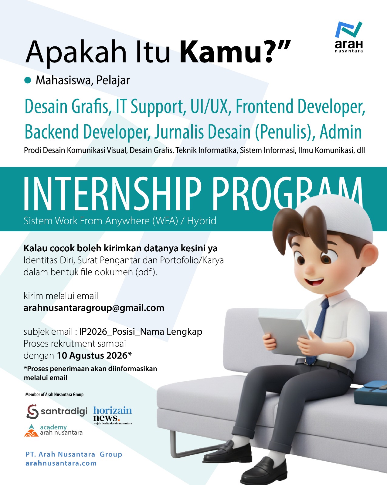 INTERNSHIP/MAGANG UNTUK MAHASISWA & PELAJAR! DI PT ARAH NUSANTARA GROUP